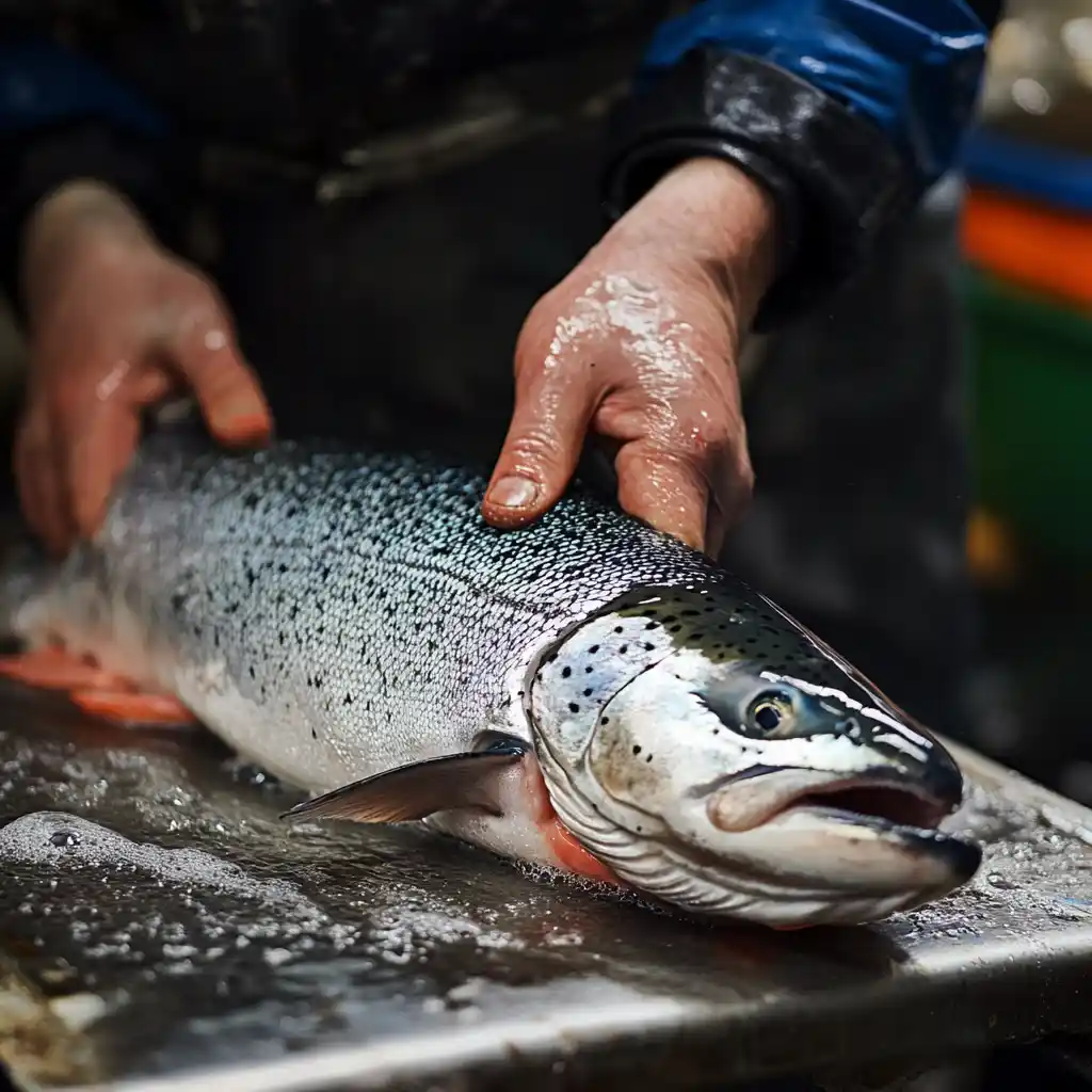 A man cleaning fish